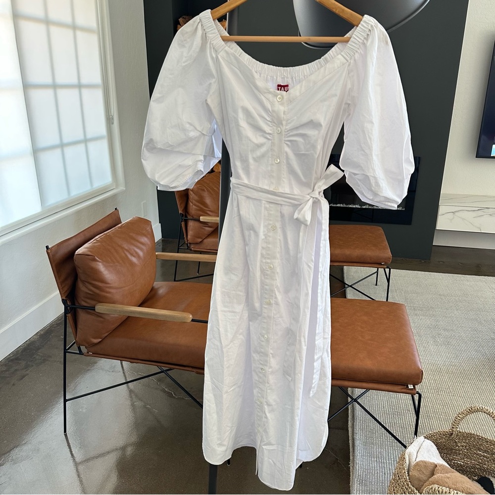 Staud Reese White Off-Shoulder Dress